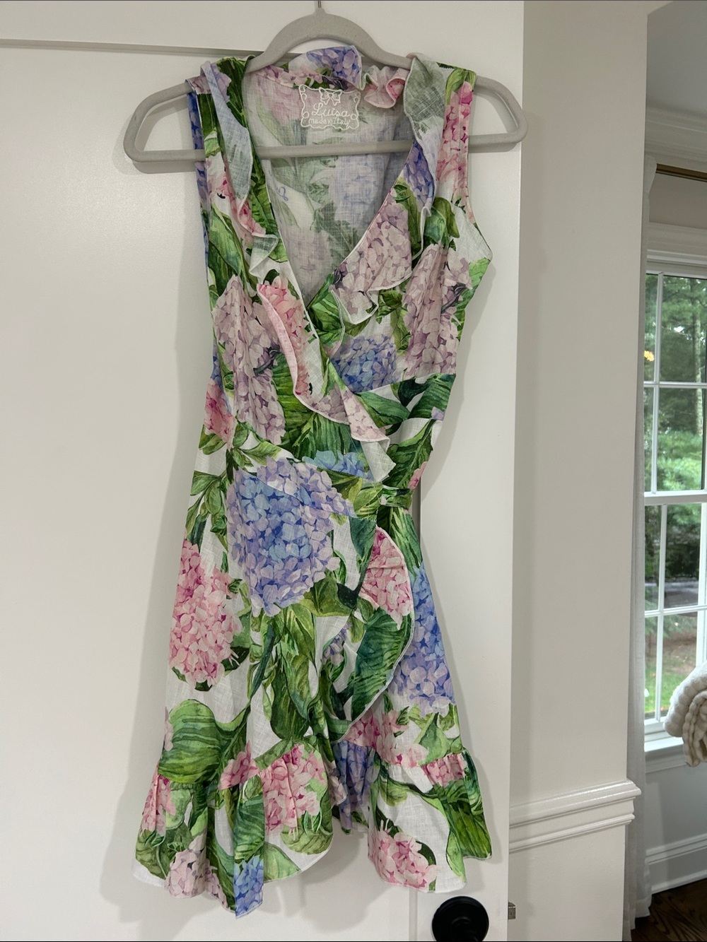 Sleeveless Floral Hydrangea Wrap Mini Dress - Pink & Lavender
